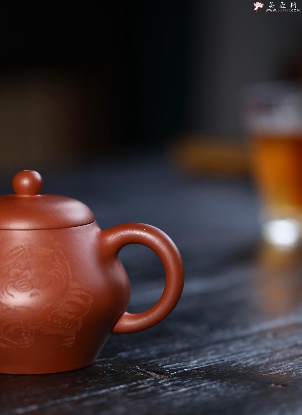 紫砂壶图片：特油润黄龙山小红泥全手工朱泥宝记经典款高虚扁壶 - 全手工紫砂壶网