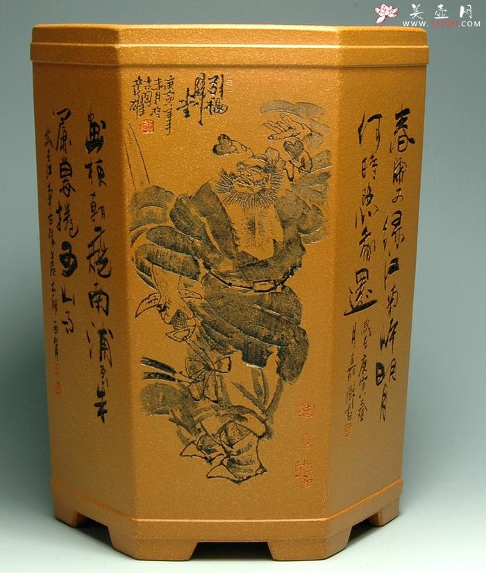 紫砂壶图片：钟馗威虎笔筒 - 美壶网