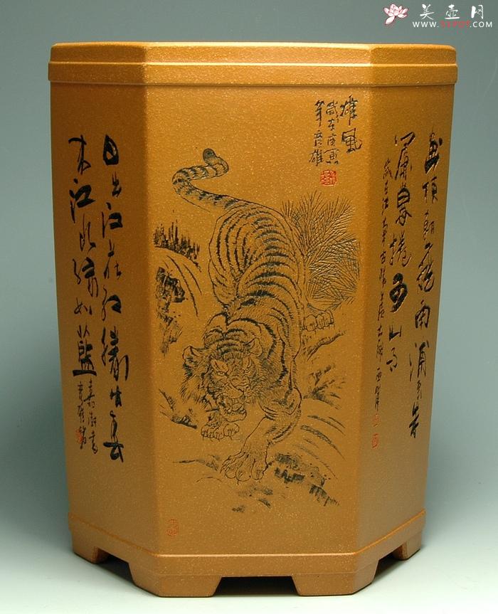 紫砂壶图片：钟馗威虎笔筒 - 美壶网