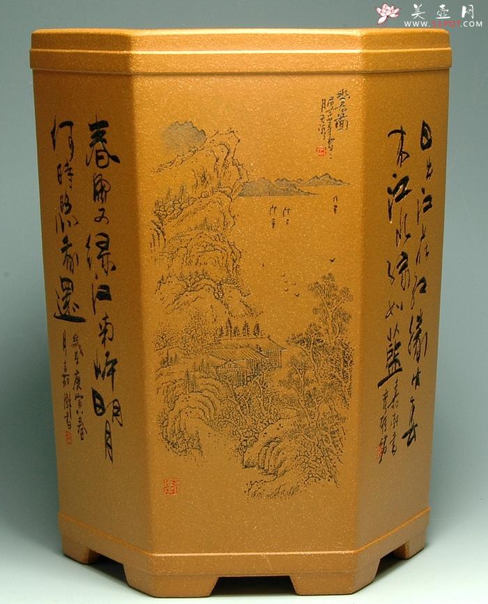 紫砂壶图片：钟馗威虎笔筒 - 美壶网