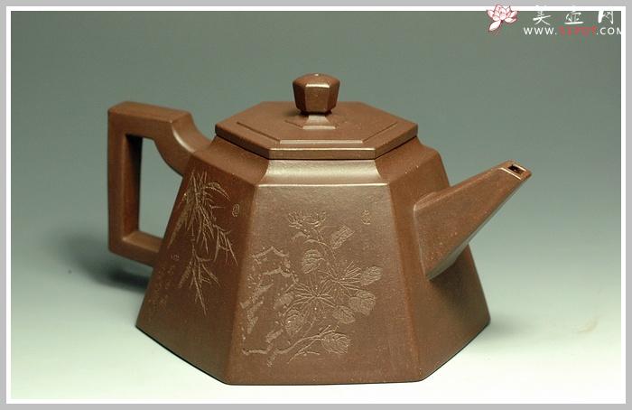 紫砂壶图片：全手紫泥高六方 - 美壶网