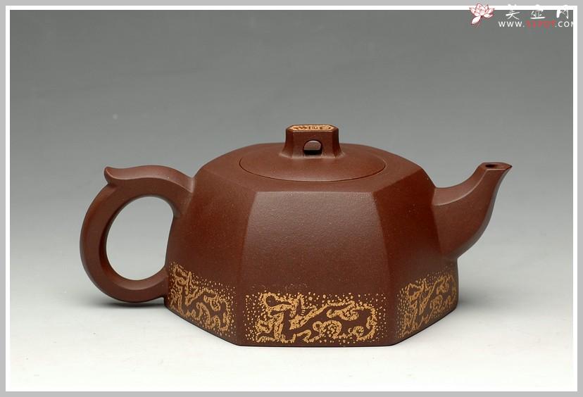 紫砂壶图片：老紫泥 龙禧六方 - 美壶网