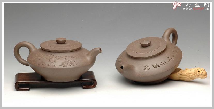 紫砂壶图片：和石双刀刻绘 合璧 - 美壶网