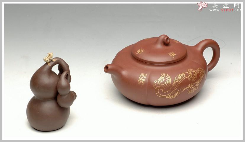 紫砂壶图片：纯金装饰 事事如意 - 美壶网