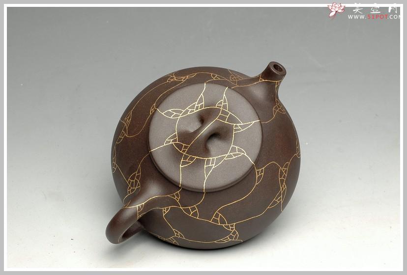 紫砂壶图片：镶纯金 另类奢华 金纹石瓢 - 美壶网