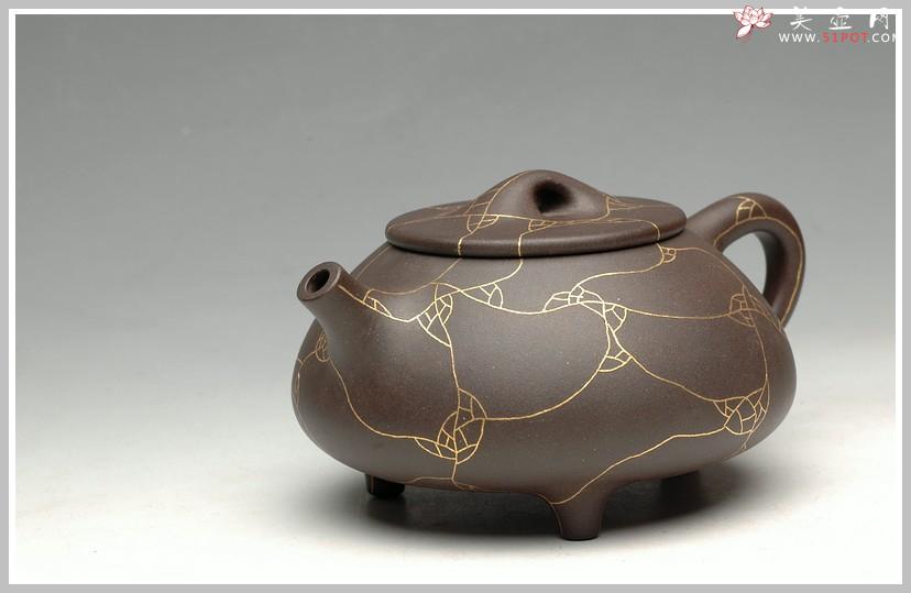 紫砂壶图片：镶纯金 另类奢华 金纹石瓢 - 美壶网