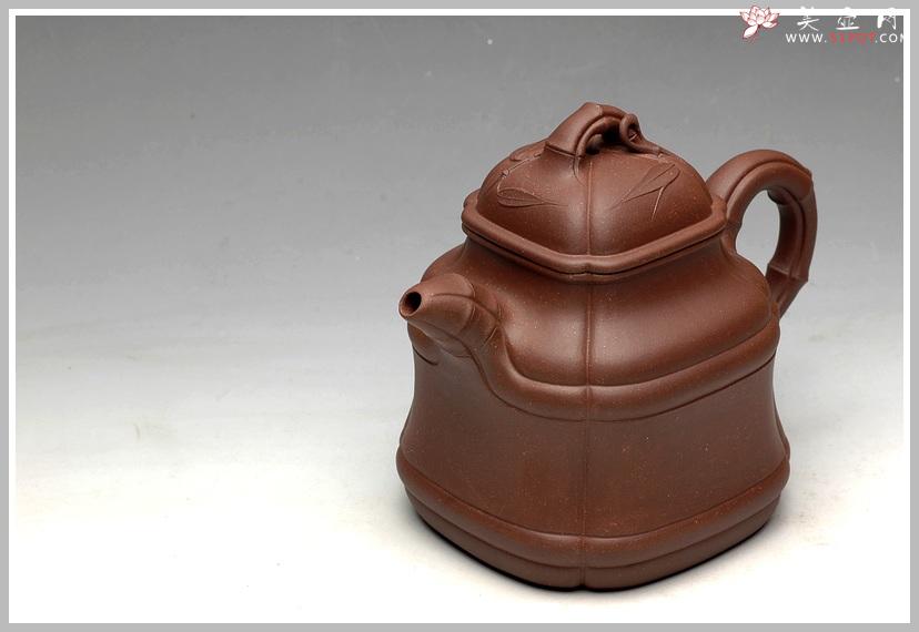 紫砂壶图片：融合方器、花货、筋囊融为一体  四方竹段 - 美壶网