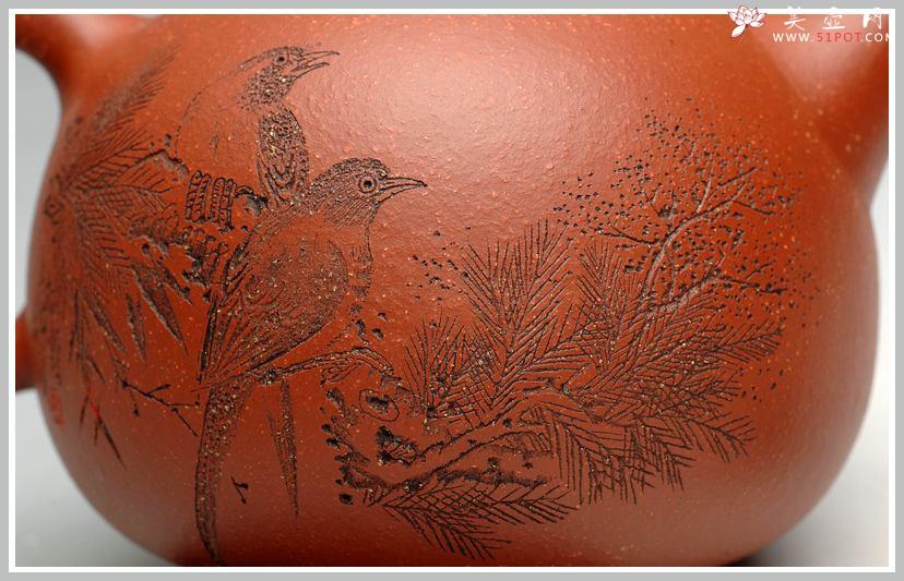 紫砂壶图片:饱满敦厚 刻绘精致 全手优质降坡泥文旦 - 美壶网