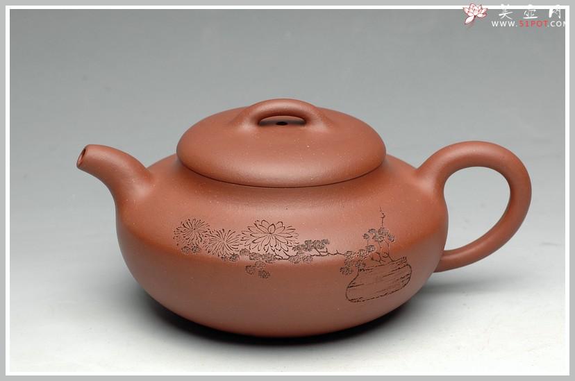 紫砂壶图片:妍丽清雅 墨陶装饰 全手紫泥合欢 - 美壶网