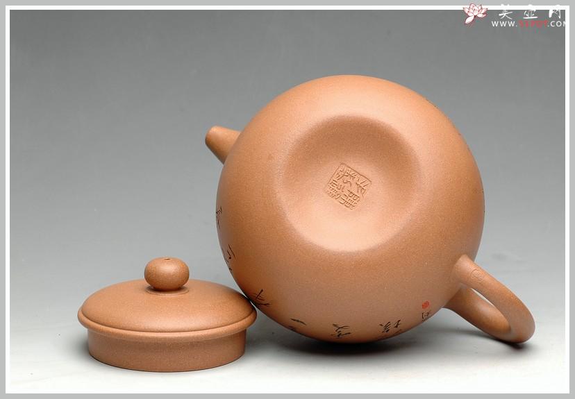 紫砂壶图片：张听刚老师刻绘 精品 陈进年终力作 一捺底 全手大匏尊 - 美壶网