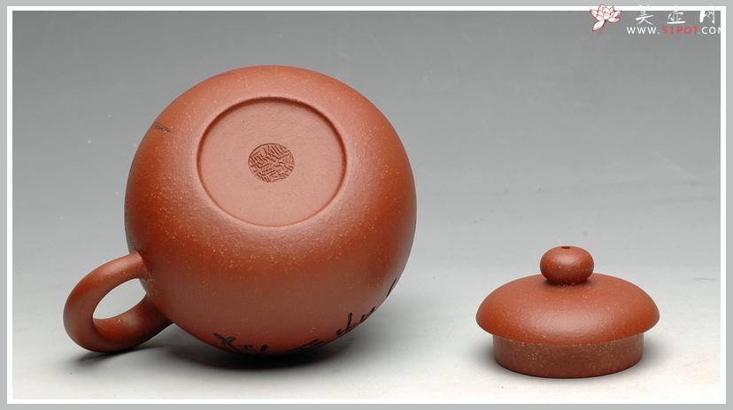 紫砂壶图片:饱满敦厚 刻绘精致 全手优质降坡泥文旦 - 美壶网