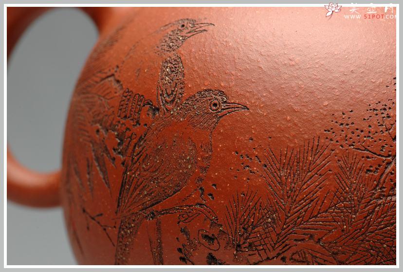 紫砂壶图片:饱满敦厚 刻绘精致 全手优质降坡泥文旦 - 美壶网