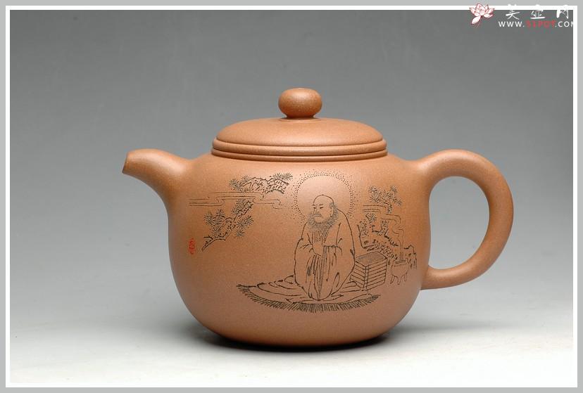 紫砂壶图片：张听刚老师刻绘 精品 陈进年终力作 一捺底 全手大匏尊 - 美壶网