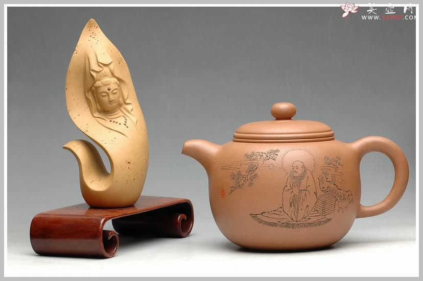 紫砂壶图片：张听刚老师刻绘 精品 陈进年终力作 一捺底 全手大匏尊 - 美壶网