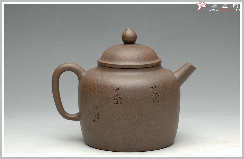 紫砂壶图片：轻巧实用 炮管杀茶 墨陶装饰鸳鸯  全手高德中 - 美壶网