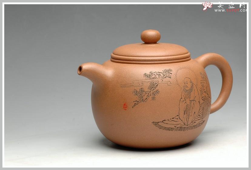 紫砂壶图片：张听刚老师刻绘 精品 陈进年终力作 一捺底 全手大匏尊 - 美壶网