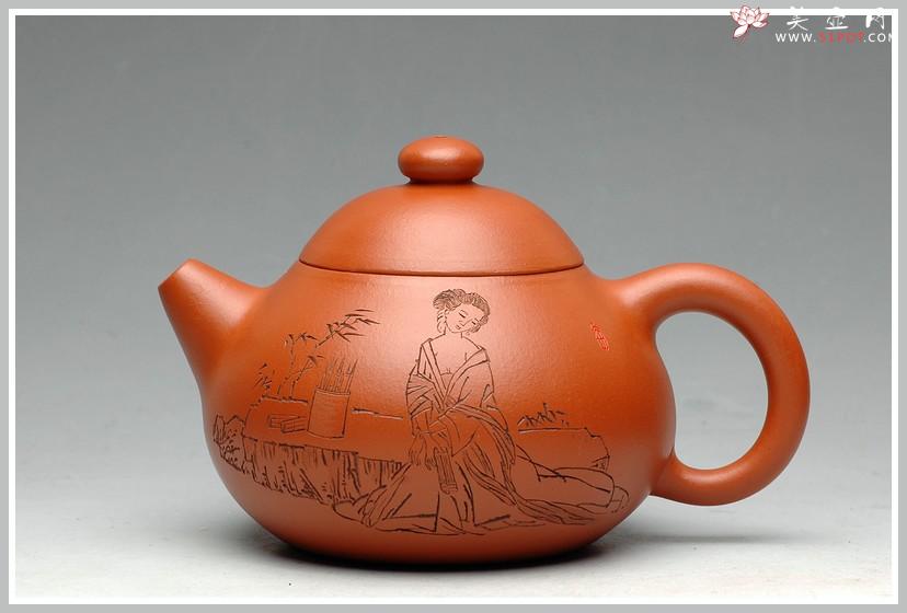 紫砂壶图片:有美共赏 琴韵书声 全手拙.意文旦 张听钢老师精品仕女 - 美壶网