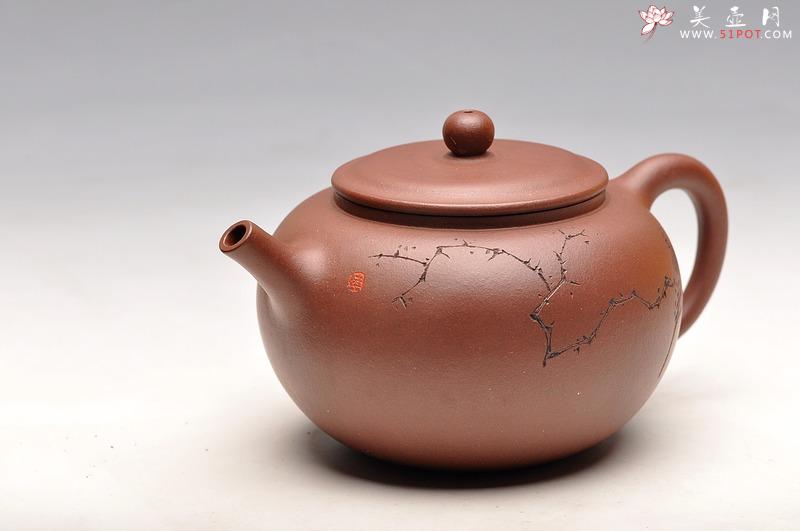 紫砂壶图片：炮管直流 枯枝鸟 古韵耐品 全手贡珠 - 美壶网