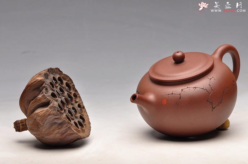 紫砂壶图片：炮管直流 枯枝鸟 古韵耐品 全手贡珠 - 美壶网