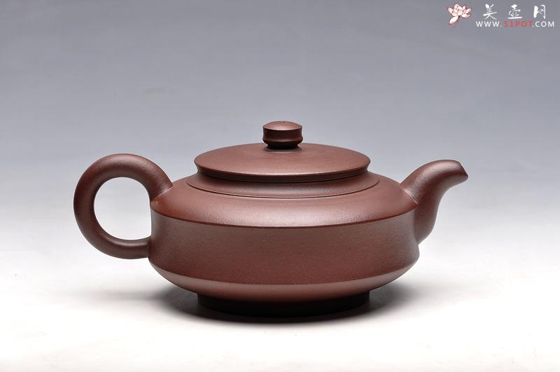 紫砂壶图片：舒服耐品 线条优美 实用佳品 老紫泥 汉鼓壶 - 美壶网