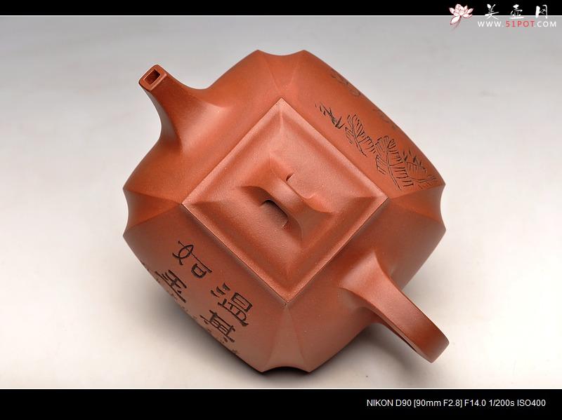 紫砂壶图片：线面挺快 张听刚老师装饰 四方抽角 - 美壶网