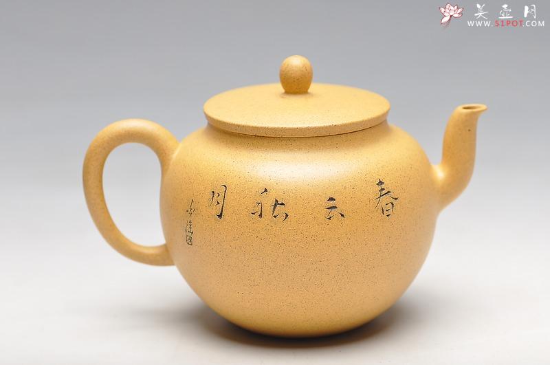 紫砂壶图片：线条流畅 挺拔优雅 全手迎春 墨陶装饰王翔鸟 - 美壶网