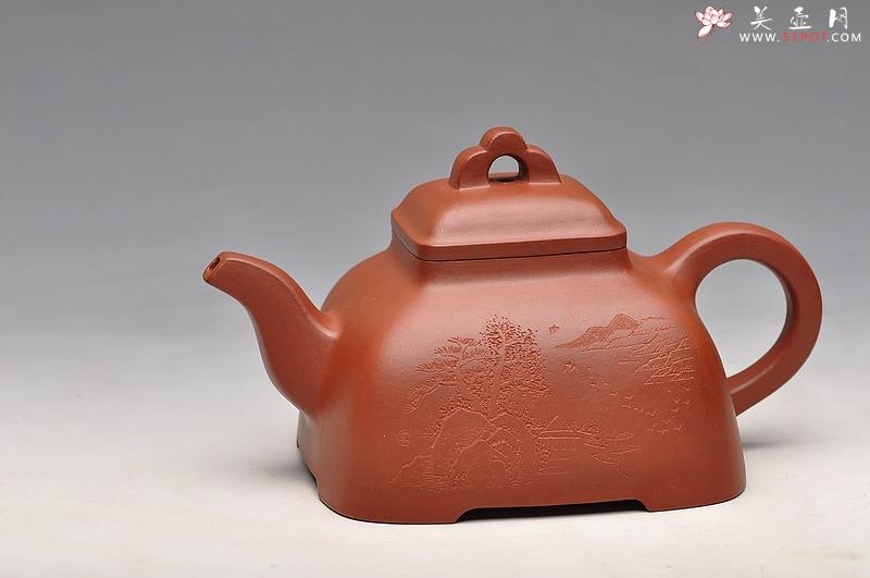 紫砂壶图片：线条挺拔 浑厚大气 方圆之妙 李昌鸿大师装饰 全手孤菱 - 美壶网