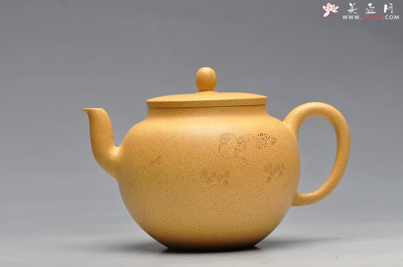 紫砂壶图片：线条流畅 挺拔优雅 全手迎春 墨陶装饰王翔鸟 - 美壶网