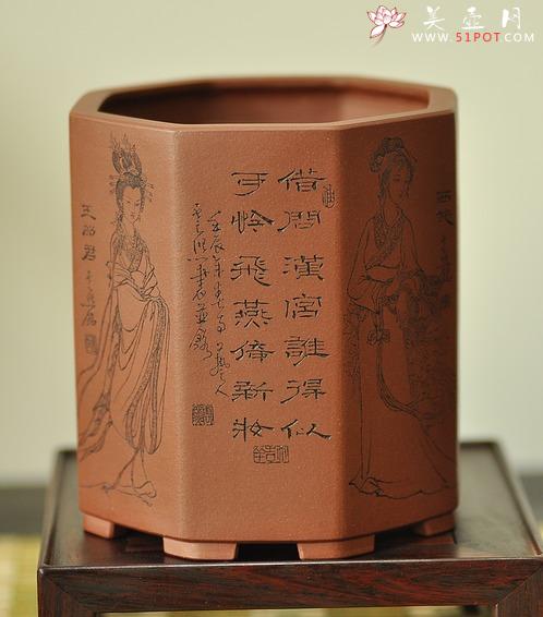 紫砂壶图片：张云熙之精品八方笔筒 四大美女 已收藏，只供欣赏 - 美壶网