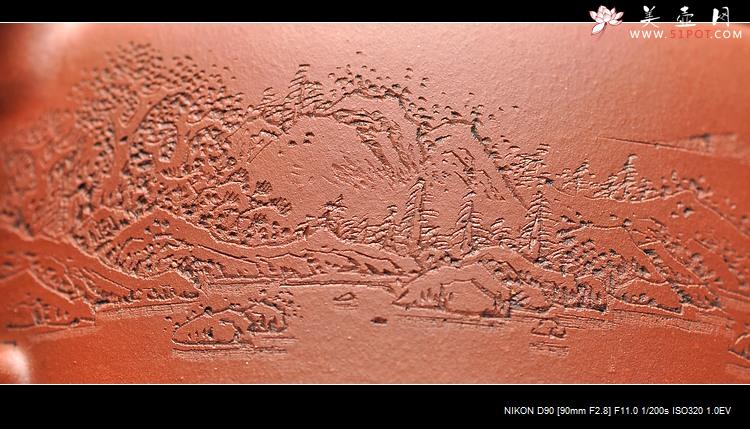 紫砂壶图片:李彦雄装饰通景山水 全手汉韵 - 美壶网