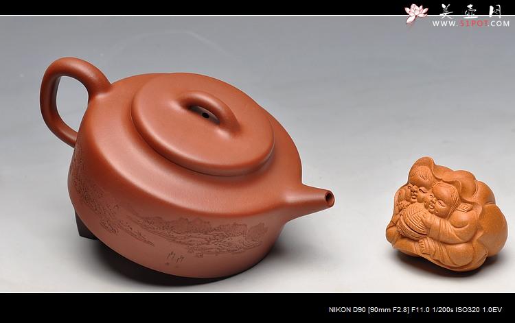 紫砂壶图片:李彦雄装饰通景山水 全手汉韵 - 美壶网