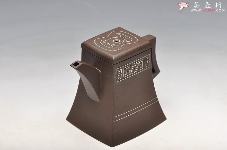紫砂壶图片：吕尧臣 四方 镶嵌银丝  只供欣赏 - 美壶网