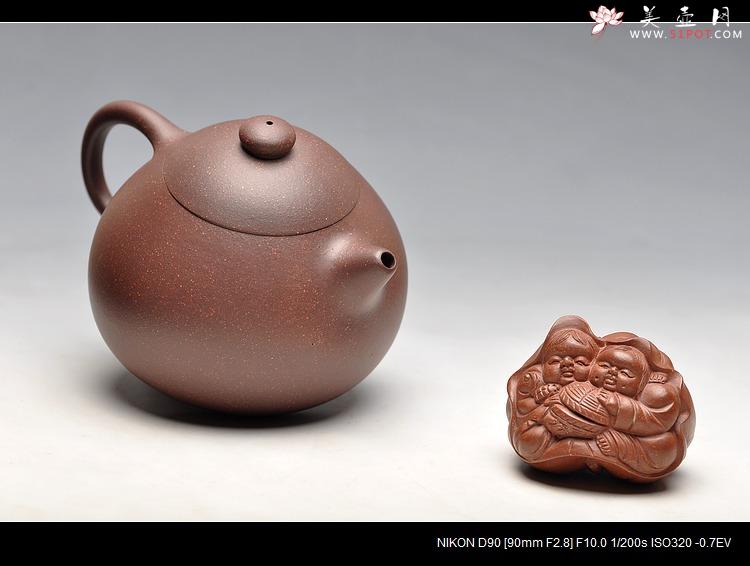 紫砂壶图片：古朴神韵 清雅圆融 全手老味文旦 紫泥调砂 - 美壶网