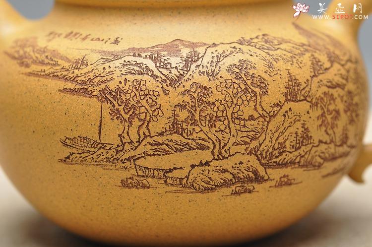 紫砂壶图片：古朴经典 儒雅得体 通景山水 莲子 - 美壶网