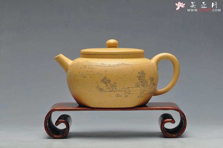 紫砂壶图片：墨陶装饰  王翔山水  全手古柿 淡雅得趣 - 美壶网