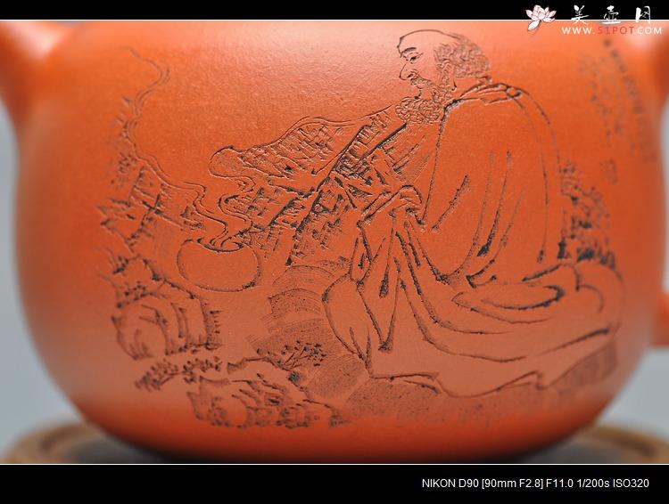 紫砂壶图片：经典实用器 细刻面壁图 匏尊 - 美壶网