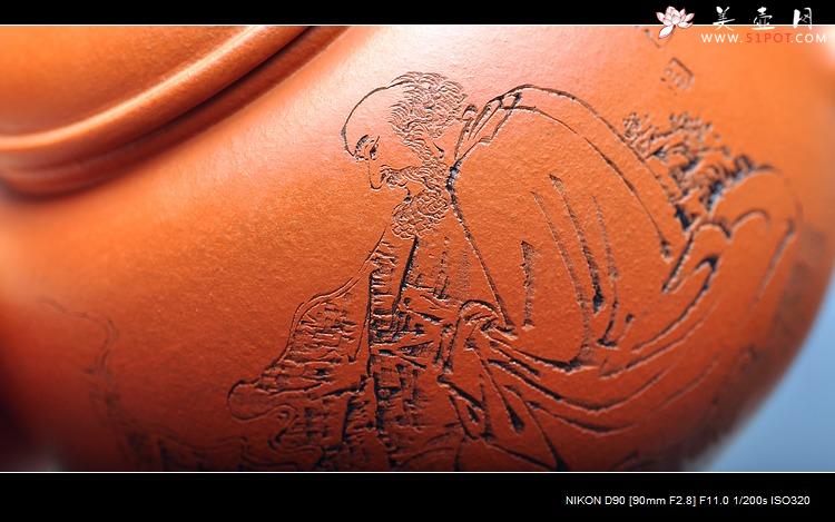 紫砂壶图片：经典实用器 细刻面壁图 匏尊 - 美壶网