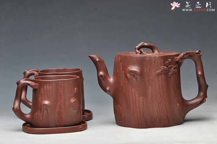 紫砂壶图片：挺拔高俊 古雅拙朴 全手精品青松套组2 - 美壶网