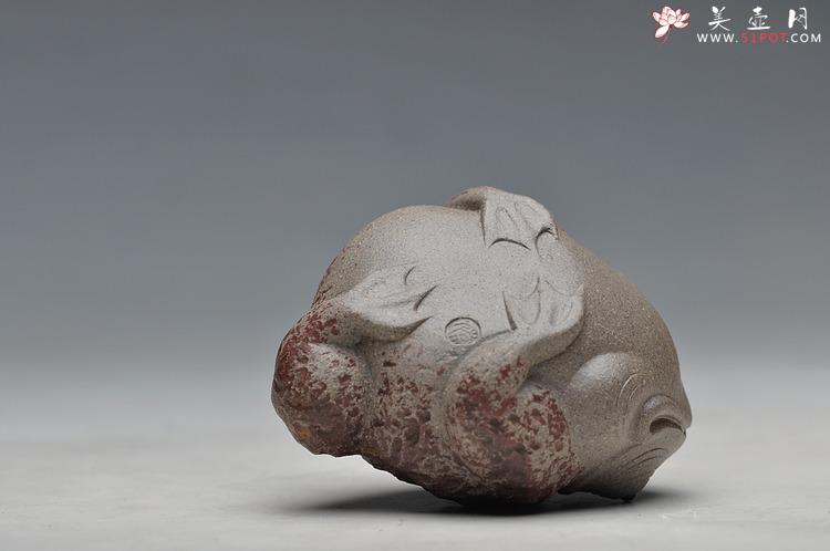 紫砂壶图片：憨态可掬 意趣之五彩金蟾 青灰段 - 美壶网