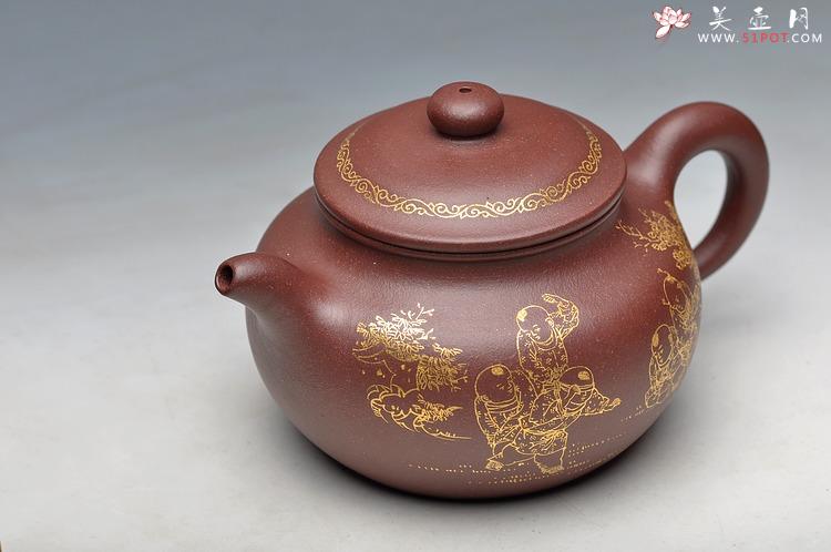 紫砂壶图片：描金装饰 饱满大气  全手大莲子 大品适合茶会 - 美壶网