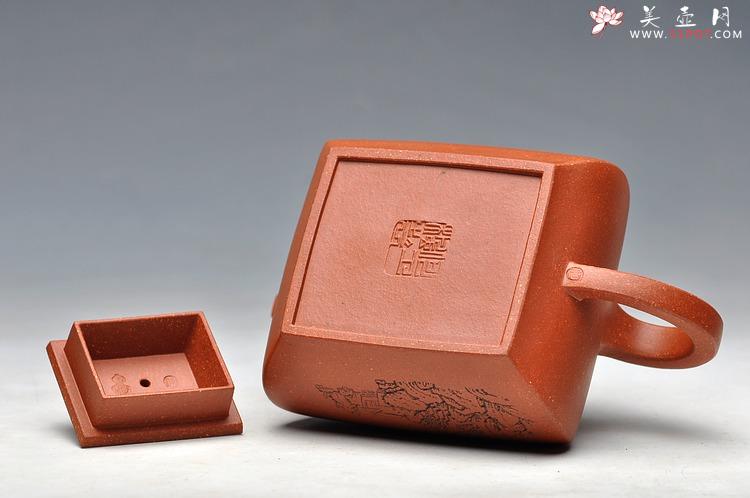 紫砂壶图片：强强联合 国工陈宏林即兴装饰 线条挺拔 全手四方鼓腹 - 美壶网