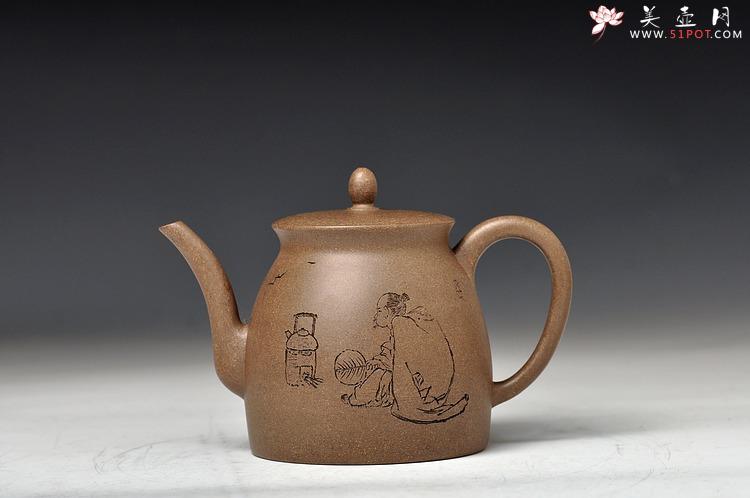 紫砂壶图片：青段全手禅韵 挺拔秀气 古朴 张听刚装饰 - 美壶网