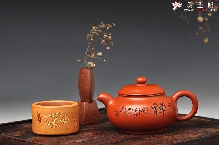 紫砂壶图片：禅意浓浓~ 精品朱泥潘壶 深得范曾人物之神韵~ - 美壶网