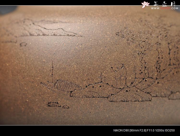 紫砂壶图片：国助和石精刻  玉成窑风格 全手归隐 更加耐品 - 美壶网