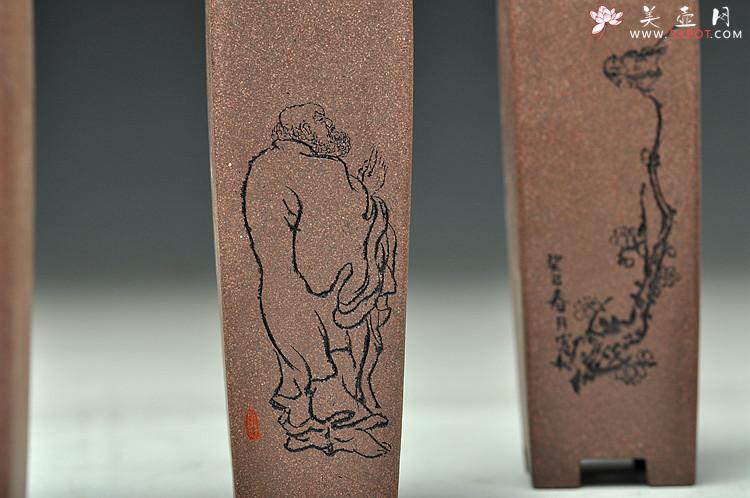 紫砂壶图片：精致小四方签筒 全手制作 刻绘漂亮 - 美壶网