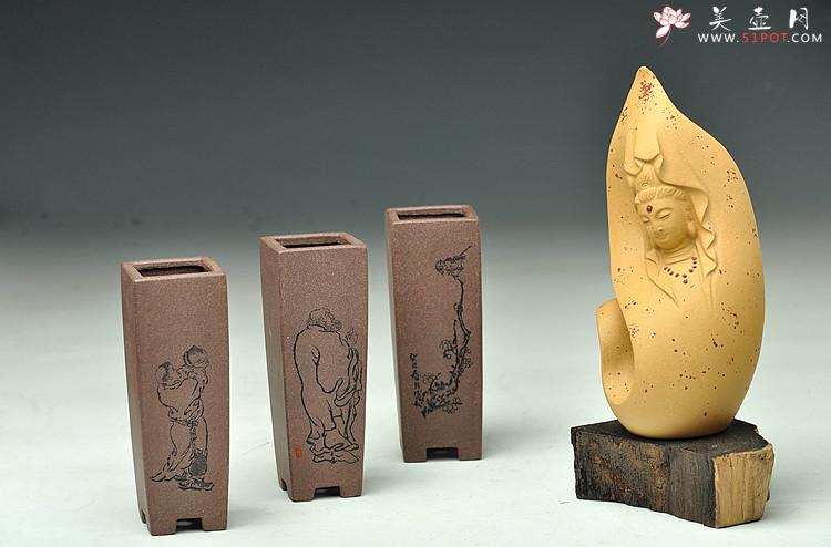 紫砂壶图片：精致小四方签筒 全手制作 刻绘漂亮 - 美壶网