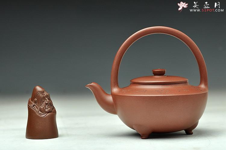 紫砂壶图片：难度极大之全手工望月提梁 中书协刘世涛装饰 收藏佳品 - 美壶网