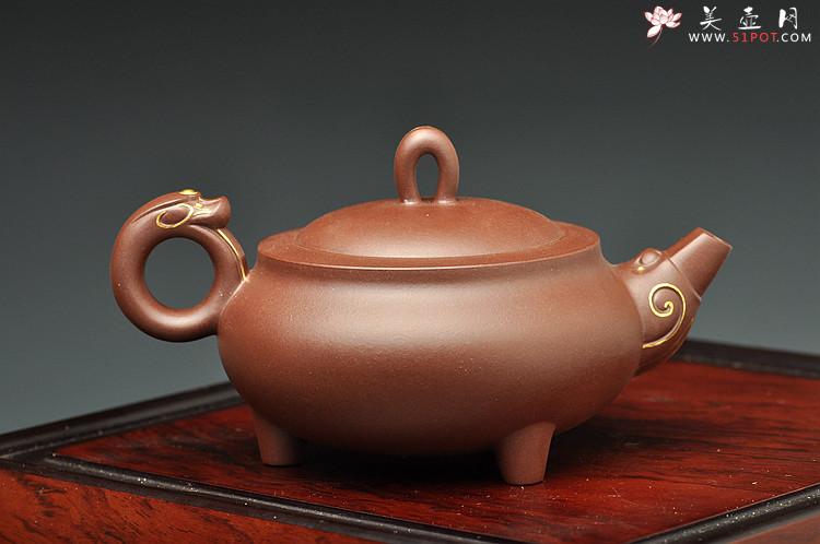 紫砂壶图片：曲峰获奖作品 环龙三脚 精工之作 气韵十足 真金装饰 送礼佳品 - 美壶网