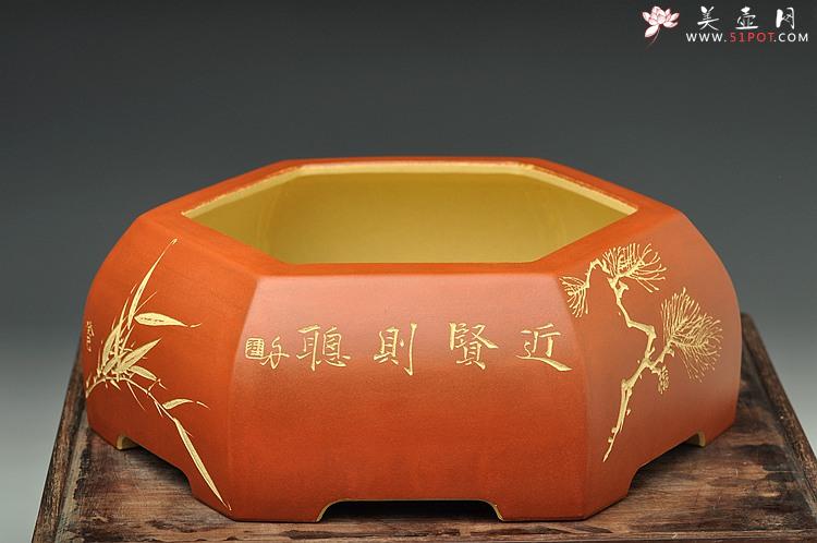 紫砂壶图片：岁寒三友之六方水洗 陆轶舟精品代表作 刀法精炼 粉浆效果更漂亮 - 美壶网