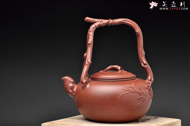 紫砂壶图片：花货奇才顾正芳 扛鼎之作 全手工丰裕提梁 飘逸大气 - 美壶网